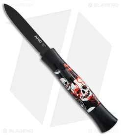 AKC 077 Concord OTF Automatic Knife Red/White Skull (3.25" Black Flat)