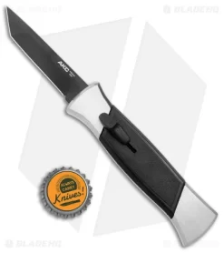 AKC 777 Blackfinger Tanto OTF Automatic Knife Brushed Aluminum (3.375" Black) -Knife Shop AKC 777 Blackfinger OTF Auto Brushed Aluminum Black Black Tanto BHQ 153398 jr bottlecap