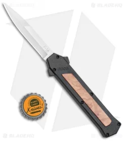 AKC F-16 D/A Bayonet OTF Automatic Knife Black/Wood (3.3" Satin) -Knife Shop AKC F 16 Black Wood DA OTF Auto Bayo Satin Plain BP 24620 jr bottlecap