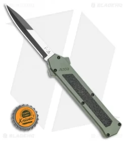 AKC F-16 D/A Bayonet OTF Automatic Knife OD Green Aluminum (3.3" Two Tone) -Knife Shop AKC F 16 OD Green D A OTF Automatic Knife Bayo Two TonePlain GX 35588 LS Bottlecap