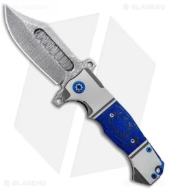 Andre De Villiers Custom Bowie Badlands Flipper Knife Blue CF (4" Damascus)