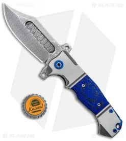 Andre De Villiers Custom Bowie Badlands Flipper Knife Blue CF (4" Damascus) -Knife Shop Andre de Villiers Custom Bowie Badlands Blue CF Damascus BHQ 99323 jr bottlecap