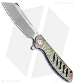 Artisan Cutlery Tomahawk Frame Lock Knife Gold/Blue Titanium (3.8" Satin S35VN)