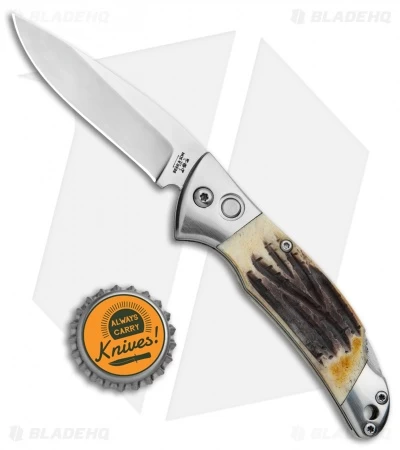 Bear And Son Automatic Lockback Knife India Stag (2.75" Satin) 4 Bear And Son Automatic Lockback Knife India Stag (2.75" Satin) - Image 4