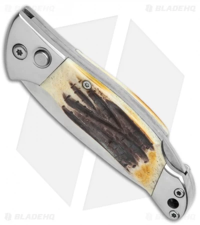 Bear And Son Automatic Lockback Knife India Stag (2.75" Satin) 2 Bear And Son Automatic Lockback Knife India Stag (2.75" Satin) - Image 2