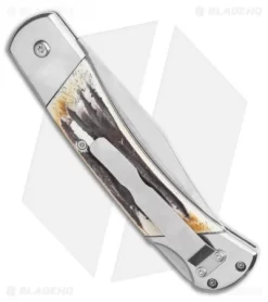Bear And Son Automatic Lockback Knife Stag Bone (3.5" Satin) -Knife Shop Bear and Son Automatic Lockback Knife Stag Bone 5 Satin BHQ 120298 LS Side