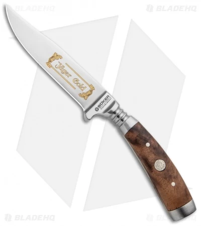Boker Jager Gold Gobec Nicker Fixed Blade Knife Walnut Wood (4" Satin) 122532 1 Boker Jager Gold Gobec Nicker Fixed Blade Knife Walnut Wood (4" Satin) 122532