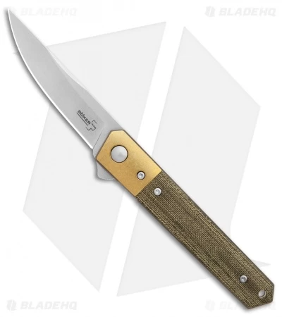 Boker Mini Kwaiken Exclusive Flipper Knife Brass/Micarta (3" Stonewash VG-10) 1 Boker Mini Kwaiken Exclusive Flipper Knife Brass/Micarta (3" Stonewash VG-10)