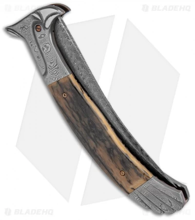 Chuck Gedraitis Alicanto Eagle Automatic Knife Mammoth Ivory (4.75" Damascus) 3 Chuck Gedraitis Alicanto Eagle Automatic Knife Mammoth Ivory (4.75" Damascus) - Image 3
