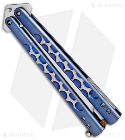 Chuck Gedraits Custom Balisong #165 Knife Blue Ti W/ Kevlar LSCF Latch (Satin) 3 Chuck Gedraits Custom Balisong #165 Knife Blue Ti W/ Kevlar LSCF Latch (Satin) - Image 3