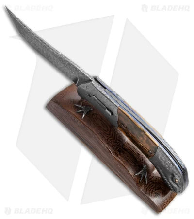 Chuck Gedraitis Custom Clever Girl Automatic Knife + Stand (3.75" Damascus) 4 Chuck Gedraitis Custom Clever Girl Automatic Knife + Stand (3.75" Damascus) - Image 4