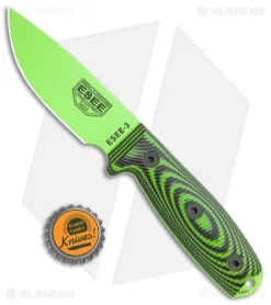 ESEE Knives ESEE-3PMVG-007 Fixed Blade Knife Neon Green/Black G-10 (3.9" Green) -Knife Shop ESEE Knives Esee 3PMVG 007 Neon Green Black Green BHQ 105761 jr bottlecap