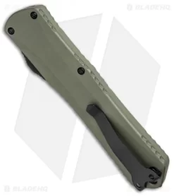 Heretic Knives Manticore-X Recurve OTF OD Green (3.75" Black DLC Serr) -Knife Shop Heretic Knives Manticore X Recurve OTF Green Black Serr H033 6B Green BHQ 98325 jr side