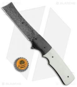Jason Clark Custom Razor Frame Lock Knife White G-10/Zirc (3.625" Damascus) -Knife Shop Jason Clark Custom Razor FL White G 10 Zirc Damascus BHQ 85901 jr bottlecap