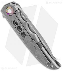 Jason Clark DP Flipper Frame Lock Knife Marbled CF/Timascus (3.5" Damascus) -Knife Shop Jason Clark DP Marbled CF Timascus Razorwire Damascus BHQ 99266 jr side