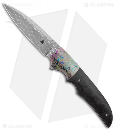 Jason Clark DP Flipper Frame Lock Knife Marbled CF/Timascus (3.5" Damascus)