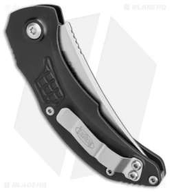 Microtech Brachial Automatic Knife Black Aluminum (3.25" Serrated Stonewash) -Knife Shop Microtech Brachial Auto Black Aluminum Serr SW BHQ 157446 jr side