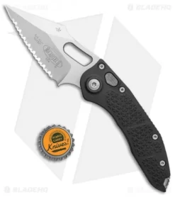 Microtech Stitch Automatic Knife Black (3.75" Stonewash Full Serr) 169-12 -Knife Shop Microtech Stitch Auto Black SW Full Serr 169 12 BHQ 138076 jr bottlecap