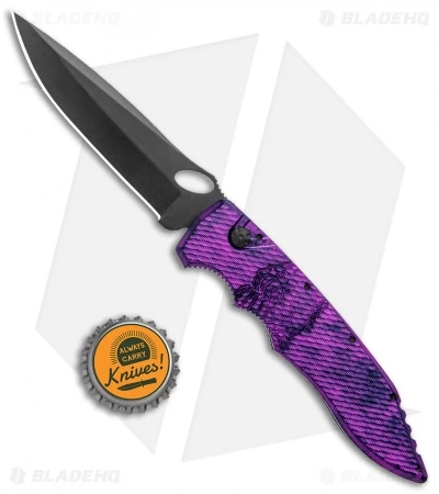 Piranha Mini Predator Plum Purple/Black Tactical Automatic Knife (3.5" Black) 4 Piranha Mini Predator Plum Purple/Black Tactical Automatic Knife (3.5" Black) - Image 4