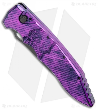 Piranha Mini Predator Plum Purple/Black Tactical Automatic Knife (3.5" Black) 2 Piranha Mini Predator Plum Purple/Black Tactical Automatic Knife (3.5" Black) - Image 2