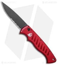 Piranha P1 Pocket Automatic Knife Red Tactical (3.2" Black Serr)