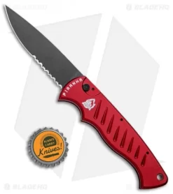 Piranha P1 Pocket Automatic Knife Red Tactical (3.2" Black Serr) -Knife Shop Piranha Pocket Auto Red Black Serr BHQ 23560 jr bottlecap