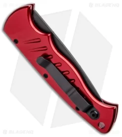 Piranha P1 Pocket Automatic Knife Red Tactical (3.2" Black Serr) -Knife Shop Piranha Pocket Auto Red Black Serr BHQ 23560 jr side