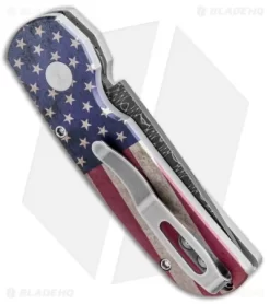 Pro-Tech Calmigo PK Custom CA Legal Automatic Knife Vintage Flag (1.9" Damascus) -Knife Shop Protech Calmigo PK Custom CA Legal Auto Vintage Flag Damascus 2240 DAM BHQ 85280 jr side