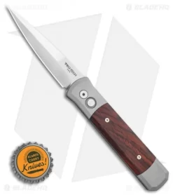 Protech Godfather Automatic Knife Gray/Cocobolo Wood (4" Satin) -Knife Shop Protech Godson Cocobolo Wood Satin BHQ 117836 LS Bottlecap