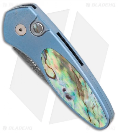 Pro-Tech Sprint Custom Automatic Knife Abalone/Blue Ti (1.95" Damascus) 3 Pro-Tech Sprint Custom Automatic Knife Abalone/Blue Ti (1.95" Damascus) - Image 3