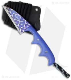 Alan Folts Custom Titanium Minimalist Wharncliffe Neck Knife W/ Blue G10