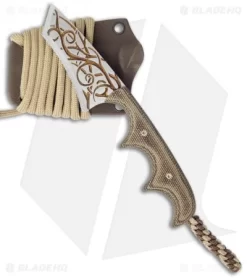 Alan Folts Custom Titanium Minimalist Recurve Tanto Neck Knife Brown Micarta