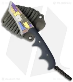 Alan Folts Custom Titanium Minimalist Recurve Tanto Neck Knife W/ Grey G10