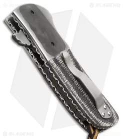 Burr Oak Knives Coffin Nail Flipper Knife Damascus/Burlap Micarta (3.5" San Mai) -Knife Shop burr oak knives coffin nail dp burlap micarta spine jm