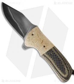 Burr Oak Knives Coffin Nail Flipper Knife Mokume/Brass CF (3.5" San Mai)