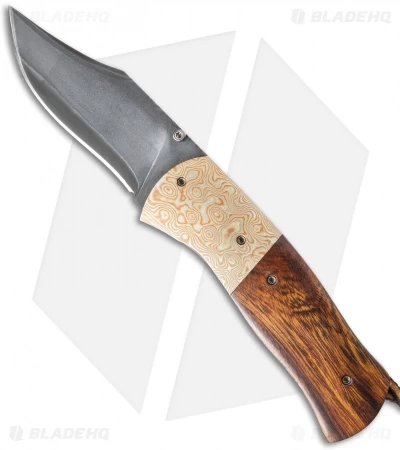 Burr Oak Knives Folding Bowie Knife Ironwood/Mokume (3.625" San Mai Damascus) 1 Burr Oak Knives Folding Bowie Knife Ironwood/Mokume (3.625" San Mai Damascus)