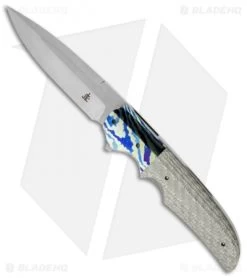 Jason Clark Custom Spear Point Folding Knife Moku-Ti/Silver Twill (3.625" Plain)