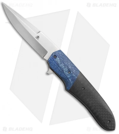 Jason Clark Hybrid Drop Point Flipper Knife Carbon Fiber/Blue Twill (3.5" Matte)