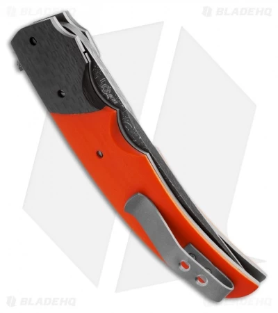 Jason Clark Upswept Flipper Liner Lock Knife Orange G-10 & CF (3.75" Damascus) 2 Jason Clark Upswept Flipper Liner Lock Knife Orange G-10 & CF (3.75" Damascus) - Image 2