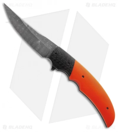 Jason Clark Upswept Flipper Liner Lock Knife Orange G-10 & CF (3.75" Damascus) 1 Jason Clark Upswept Flipper Liner Lock Knife Orange G-10 & CF (3.75" Damascus)