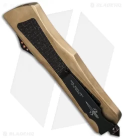 Marfione Custom Combat Troodon D/E OTF Knife Brass/LSCF (3.8" Mirror) -Knife Shop microtech combat troodon mirror lightining strike bearing grade brass bottom cm