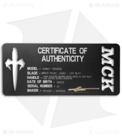 Marfione Custom Combat Troodon D/E OTF Knife Brass/LSCF (3.8" Mirror) -Knife Shop microtech combat troodon mirror lightining strike bearing grade brass cert cm