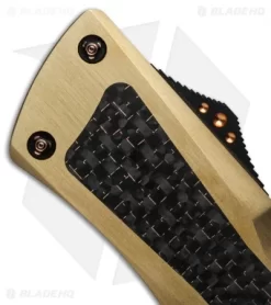 Marfione Custom Combat Troodon D/E OTF Knife Brass/LSCF (3.8" Mirror) -Knife Shop microtech combat troodon mirror lightining strike bearing grade brass top cm