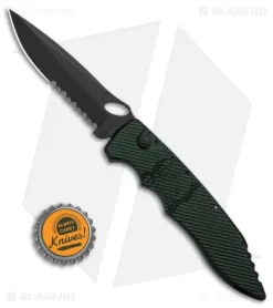 Piranha Mini Predator Tactical Automatic Knife Green (3.5" Black Serr) -Knife Shop piranha Mini Predator Green Tactical Serrated Automatic Knife 3in Black BHQ 142361 td size