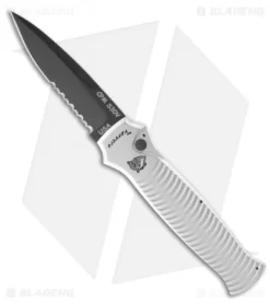 Piranha Bodyguard Automatic Knife Silver Tactical (3.3" Black Serr)