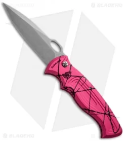 Piranha Hybrid Pink Automatic Knife (3.2" Stonewash Plain)
