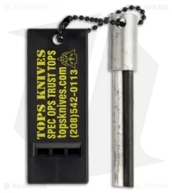 TOPS Knives Lite Trekker Tan/Green Fixed Blade Knife (4.25" Black Plain) TLT-01 -Knife Shop tops lite trekker tptlt01 whistle